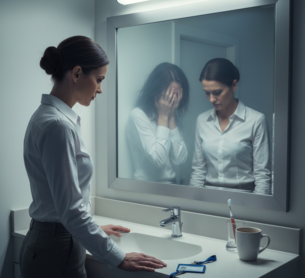 depressed-professional-woman-in-the-mirror