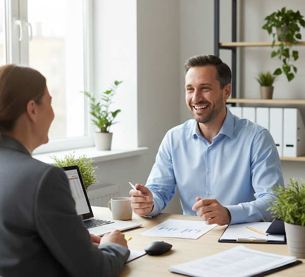 happy-professionals-smiling-at-each-other-during-work